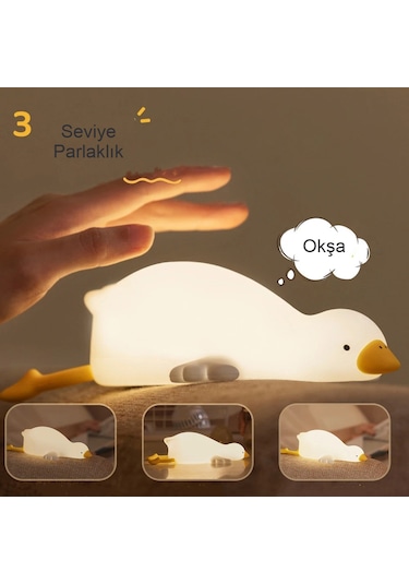 Şarjlı Sevimli Silikon Ördek Gece Lambası Dokunmatik Kısılabilir Sarı