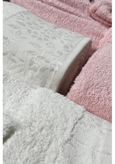 Platin Jakarlı 10 Parça Aile Bornoz Takımı Krem Pudra Çok Renkli