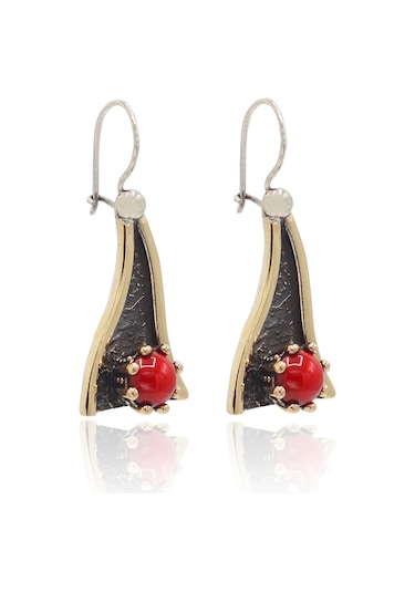 Mercan Taşlı Sallantılı Model El İşçiliği Otantik Gümüş Üçlü Set 201024124 Gümüş