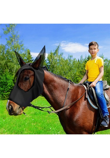 Vkemall Atkı Kuşaklı At Yüz Maskesi, Göz Ve Kulak Koruması, Nemlendirici Ağı, Evrensel Boy, Siyah