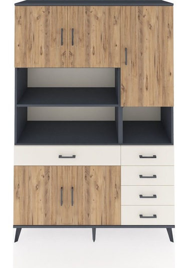 Hyperion Dolap 9 Raflı 5 Çekmeceli 5 Kapaklı 132x44x195 Antra... Antrasit