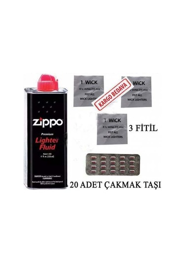 Zippo Benzin Seti 20 Adet Alfa Çakmak Taşı 3 Fitil