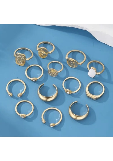Girift Vintage Ydora 3 Adet Gold Yüzük Seti Altın