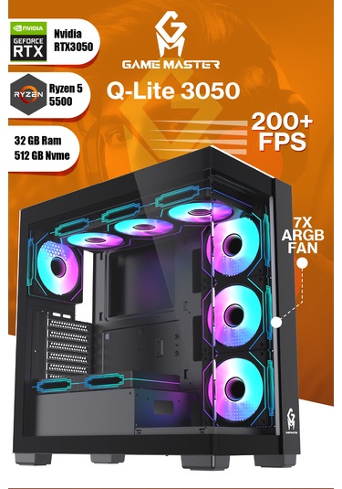 Game Master Qlite-3050 R5-5500 32 GB 512 GB M.2 SSD RTX3050 Free Dos Masaüstü Oyuncu Bilgisayarı
