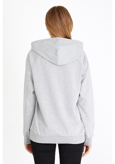 Comeor Kadın Gri Basic Kapüşonlu Regular Fit Rahat Sweatshirt 001