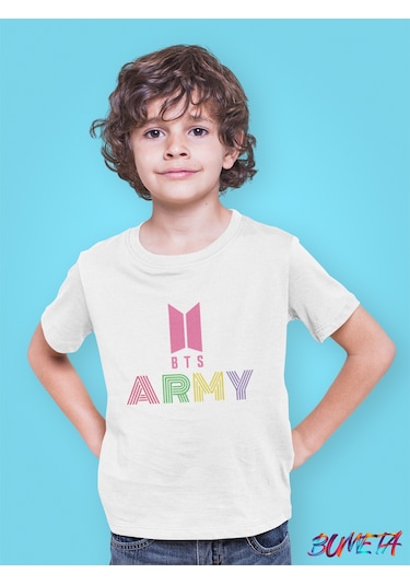 Bumeta Bts Army K-pop Baskılı Çocuk Tişört 3'lü Set Beyaz