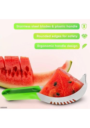 Yeşil Karpuz Dilimleme Kesici Paslanmaz Çelik Renk Kaymaz Plastik Sarma Kolu Zarar Vermez Eller Kavun Mutfak Meyve Kesme Aleti Yeşil