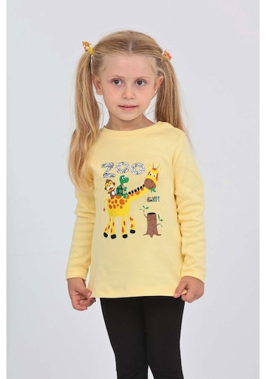 Toontoy Kız Çocuk Zürafa Baskılı Sweatshirt Açık Sarı