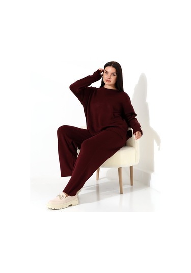 Rahat Kalıp Kol Detaylı Triko Takım Bordo