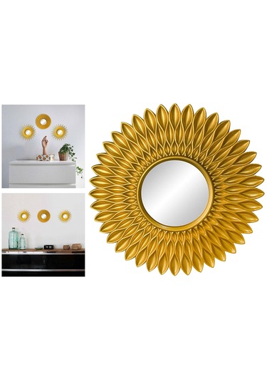 Suntek Yuvarlak Asılı Ayna Ev Şifonyer Dekor Duvar Aynaları Çiçek Şekilli Altın