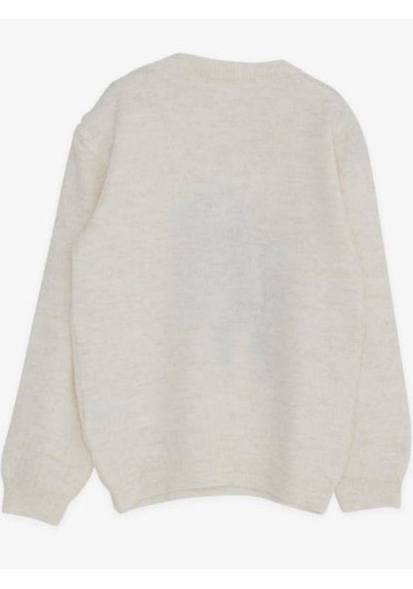 Kız Çocuk Pul Süslemeli Triko Bisiklet Kazak-15193 Krem