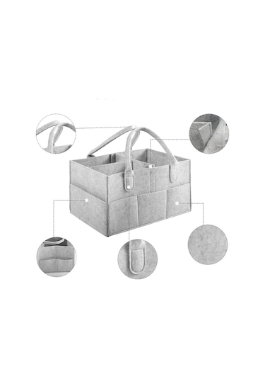 Pratik Düzenleyici Keçe Bebek Bakım Organizeri Anne Bebek Bakım Çantası Gri