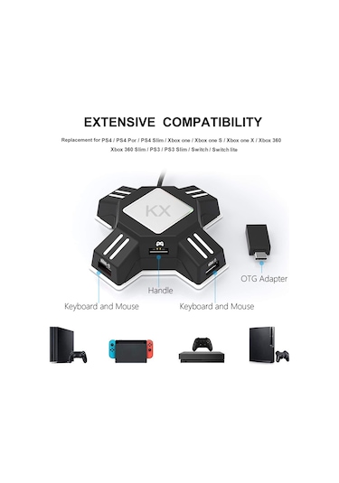 Geeroyoo Konsol Oyun Kolu Dönüştürücü: Switch/xbox/ps5/ps4/ps3 İçin Klavye Fareye Çevirici, Gecikmesiz, Plug&play, Hassas Kontrol Erişimi