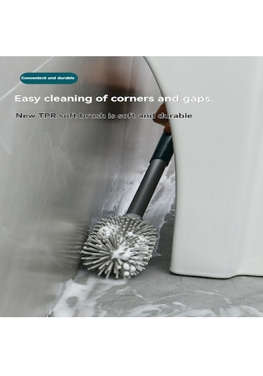 Vkemall Beyaz Silikon Tuvalet Fırçası - Esnek Tpr Temizleme Aleti, Ergonomik Tasarım, Sabit Tutucu Ve Yapıştırıcı Şerit İçerir Beyaz