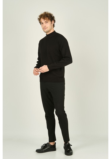 Ateş Triko Erkek Yarım Balıkçı Yaka Yün Kazak 6091024 Siyah Siyah