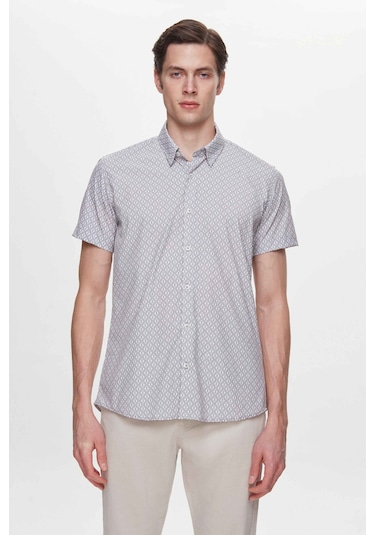 Twn Slim Fit Taş Baskılı Easy Iron Gömlek 4ec02ad042802 S01