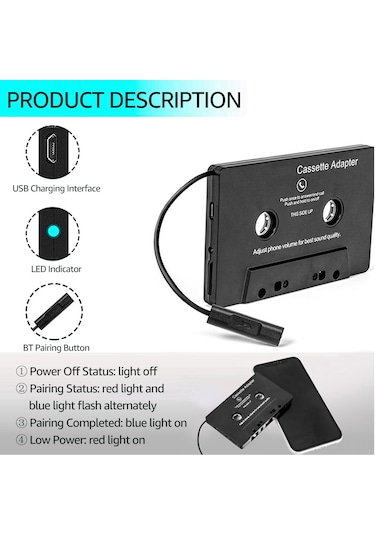 Samdoo Bluetooth Kaset Dönüştürücü, Araçta Müzik Çalar,免提 Arama, Mp3/mp4 Destekli, Tekrarlı Şarjlı Pil, Kaliteli Sesli Siyah Abs Konverter