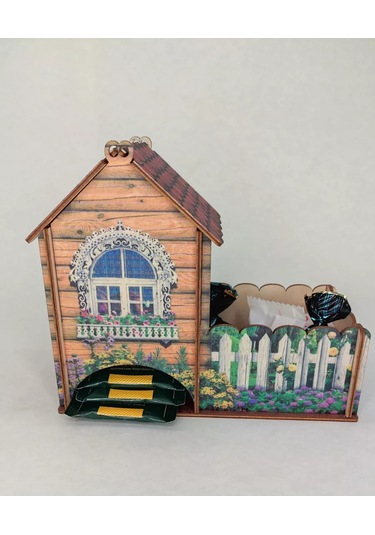 Woodiks Çay Evi Renkli Baskı Daire Şeklinde Yapılmıştır. 222574123 Bej