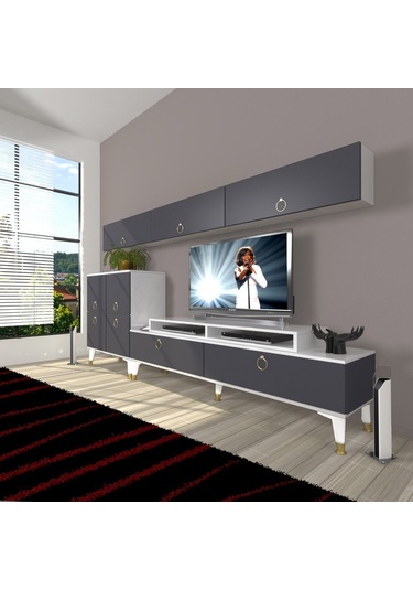 Decoraktiv Ekoflex 8 Mdf Gold Tv Ünitesi Tv Sehpası Beyaz - Antrasit