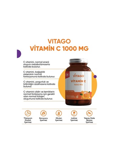 Vitago Premium Vitamin C 1000 MG İçeren Takviye Edici Gıda 60 Tablet
