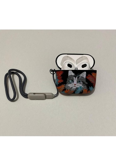 Iphone 3. Nesil Uyumlu Koruyucu Bluetooth Kulaklık Kılıfı Kedi Desenli Fosforlu Figürlü Cat Airpods 3. Nesil