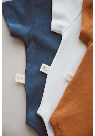 3lü Nakışlı Çıt Çıtlı Kısa Kollu Body Zıbın Model 4 Indigo