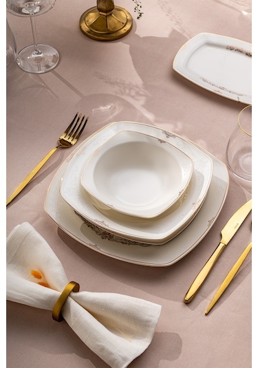Emsan Bone Yeni Mimoza 60 Parça Yemek Takımı Platin Y.kare