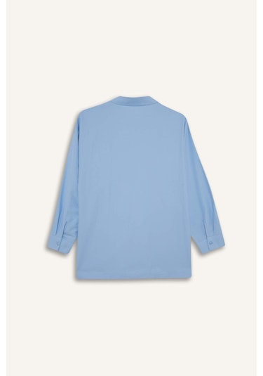 Defacto Regular Fit Gömlek Yaka Önden Bağlamalı Poplin Uzun Kollu Gömlek Tunik F8347ax25aube768 Mavi