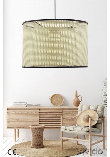 Wicker Krem-siyah Hasır Sarkıt Avize Krem