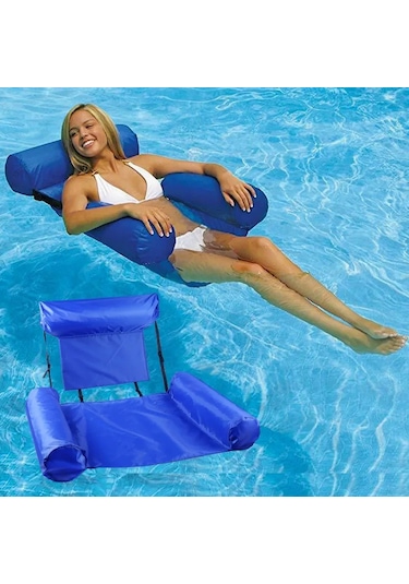 Mufunye Gemi Mavisi Çift Yataklı Çalıştırılabilir Su Yatağı - Yatırganlı Fonksiyonlu Katlanabilir Su Üstü Rahatlatıcı