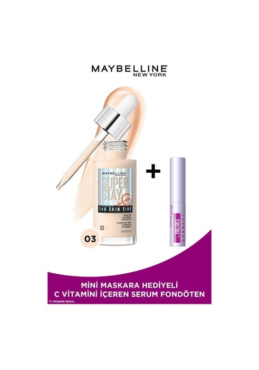 Maybelline New York Super Stay Skin Tint Fondöten 03 + Mini Falsies Surreal Maskara 4.7 ML