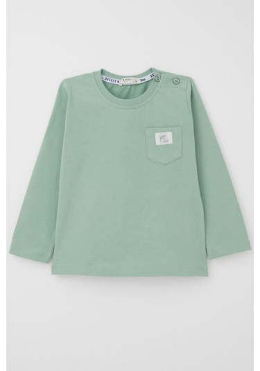 Breeze Erkek Bebek Uzun Kollu Tişört Cep Detaylı Cool Yazı Armalı 9 Ay-3 Yaş, Su Yeşili Su Yeşili