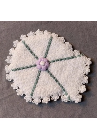 Uretti - Kenan 2196 - 0895 El Örgüsü Eflatun Çiçek Motifli Beyaz 3'lü Lif Seti