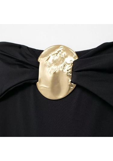 Seksi Monokini Bandeau Kolsuz Slim Fit Tek Parça Bikini Metal Takılarla Karın Kontrol Hızlı Kuruyan Tek Parça Mayo Kahverengi