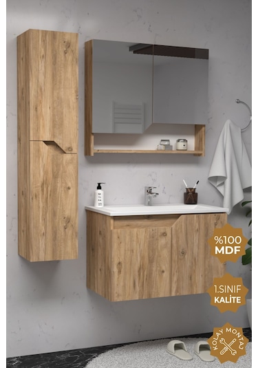 Teta Home Napoli 65 Cm Mdf Banyo Dolabı Seti + Boy Dolabı Atlantik Çam Atlantik Çam
