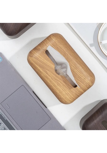 Burlywood-mendil Peçete Depolama Tutucu Ahşap Kapak Abs Tuvalet Kağıdı Durumda Konteyner Basit Şık Ev Araba Masaüstü Organizatör