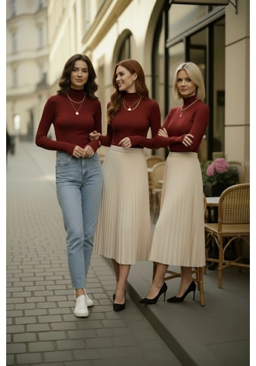3 Lü Parmak Geçmeli Kadın Body Seti Bordo