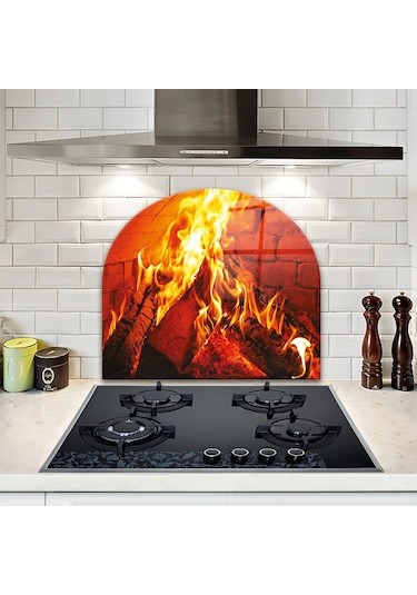 Decorita Cam Ocak Arkası Koruyucu | Oval Şekilli | Odun Ateşi