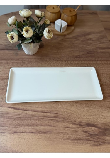 Tan Serisi Tek Parça 35 X 15 Cm Tavuk Dünyası Sunum Tabağı Krem Krem