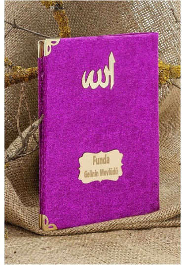 25 Adet - İsme Özel Kadife Kaplı Yasin Kitabı - Mevlüt Hediyesi - Çanta Boy - 128 Sayfa - Fuşya Fuşya
