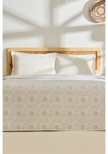 Kaşmir Home Asta %100 Pamuk Çift Kişilik Pike Gri Gri