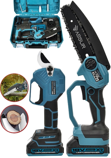 Assur ASR1049 18V Budama Testeresi Makası 2'li Set Mavi