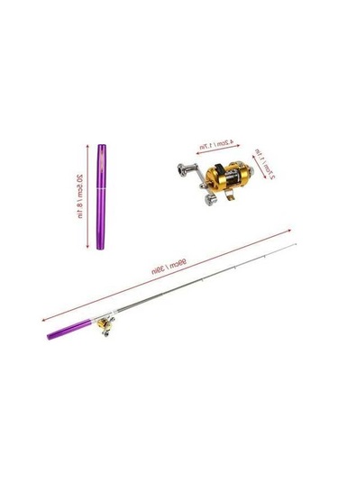 Dancemonkey Mini Teleskopik Olta Kamışı Makara Seti, Taşınabilir Cep Kalemi, Makara Ve Olta Kamışı Mor