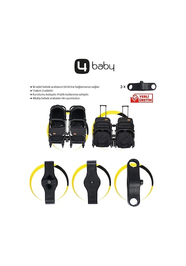 4 Baby Black İkiz Bebek Arabası Drone Sky Kabin  Sistem