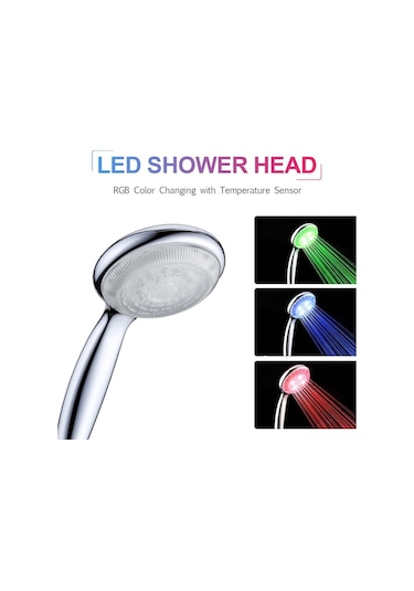 Sıcaklık Tespit Eden Rgb Led Duş Başlığı, 3 Renkli Işıklı, Su Akımı İle Çalışır, Renk Değişimi Özelliği Yeşil/mavi/kırmızı Gümüş Gümüş