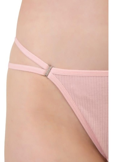 Kadın Pamuklu Ve Taş Detaylı Likralı Fitilli Kaşkorse Tanga Külot 5'li Paket Renkli-1 Çok Renkli