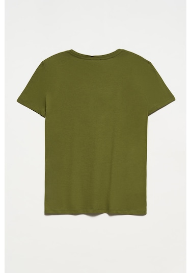Kadın Haki V Yaka Basic T-shirt 3470 Haki