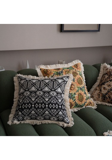 Yifomall Amerikan Stili Gül Desenli Tassel Dokuma Koltuk Yastığı Kılıfı - Koltuk, Yatak, Otomobil İçin 45x45 Cm Dolgu Yok Diğer