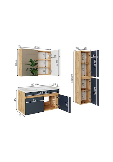 Roomart Lavabolu Atlantik - Antrasit Mdf 85 Cm Banyo Dolabı Takım Atlantik - Antrasit