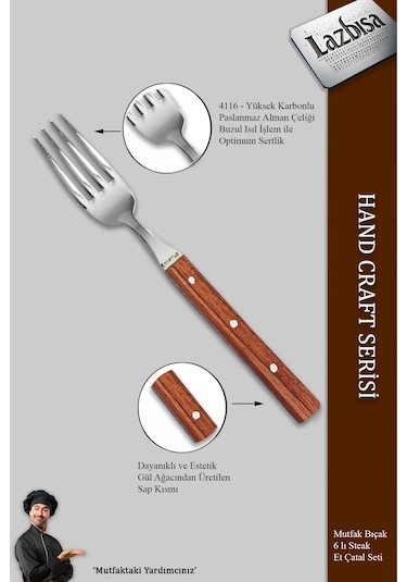 Hand Craft Serisi 6 Parça Steak Et Kahvaltı Yemek Çatalı Mft-865 Gül